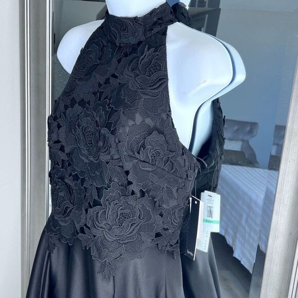 NICOLE MILLER NEW YORK High-Low Black Lace And Satin Dress 8 - Picture 5 of 12